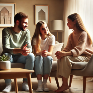 junge Familie im Wohnzimmer